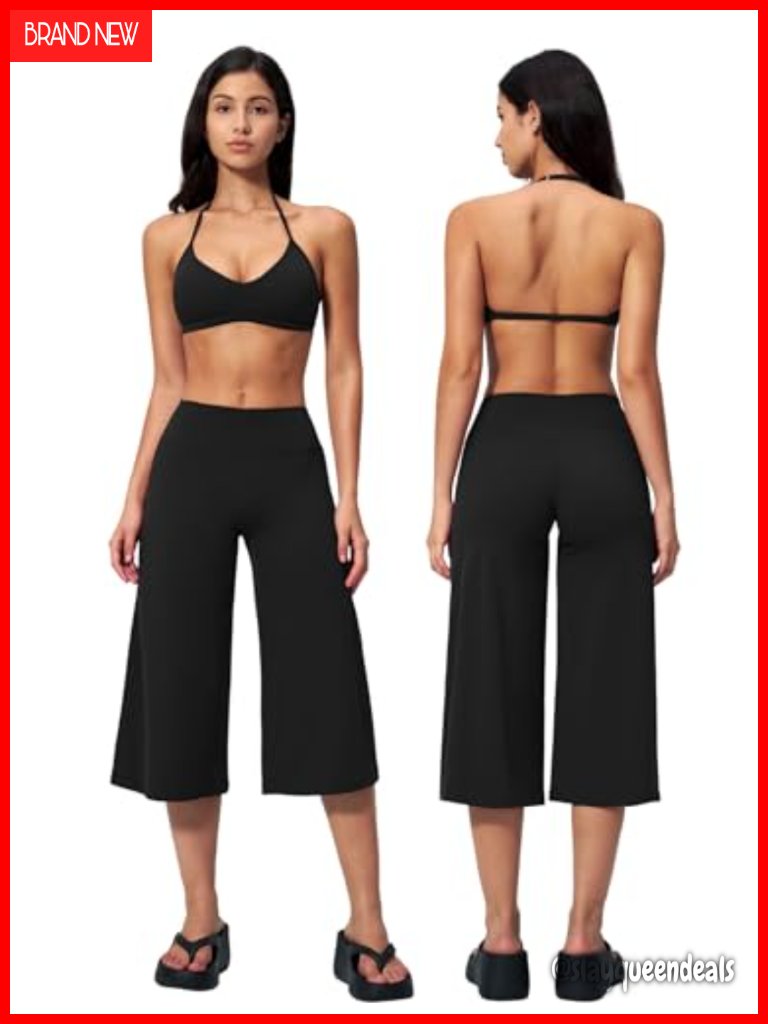 2 Piece Workout Set Adjustable Spaghetti Straps Tank Top & Wide Leg Capri Pants